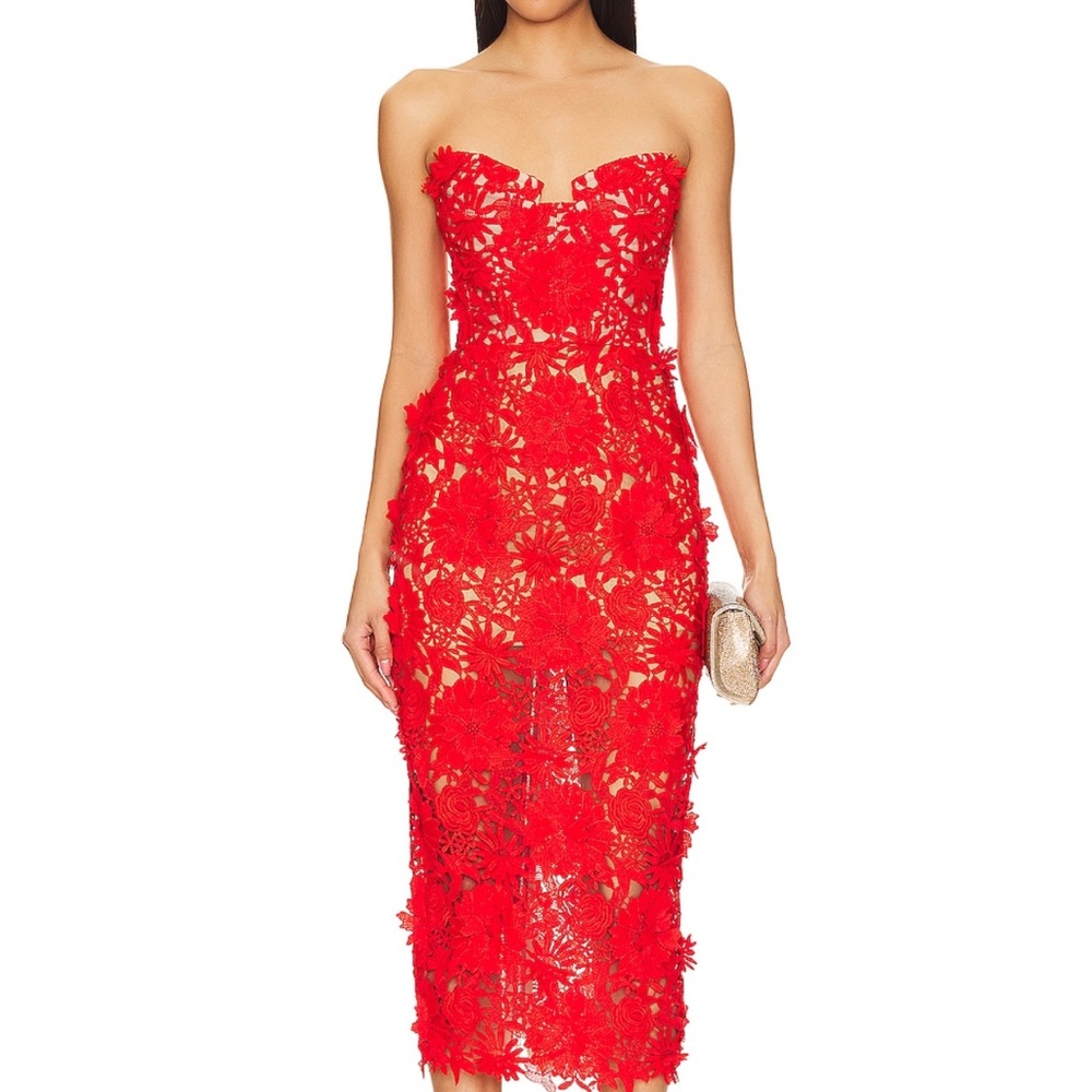 Bronx and Banco Strapless Red Lace Dress